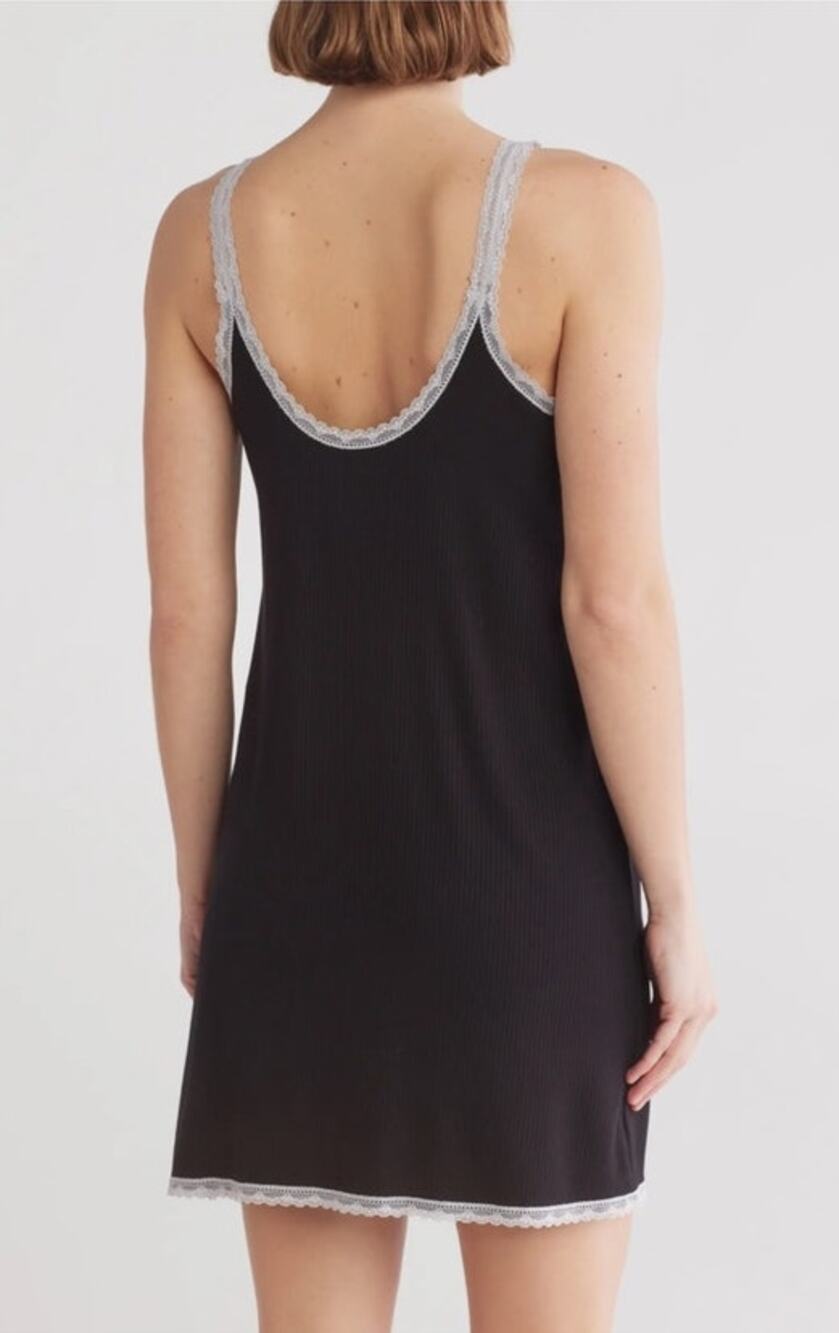 Honeydew Womens Intimates Revival Rib Lace Trim Black Chemise Size Small